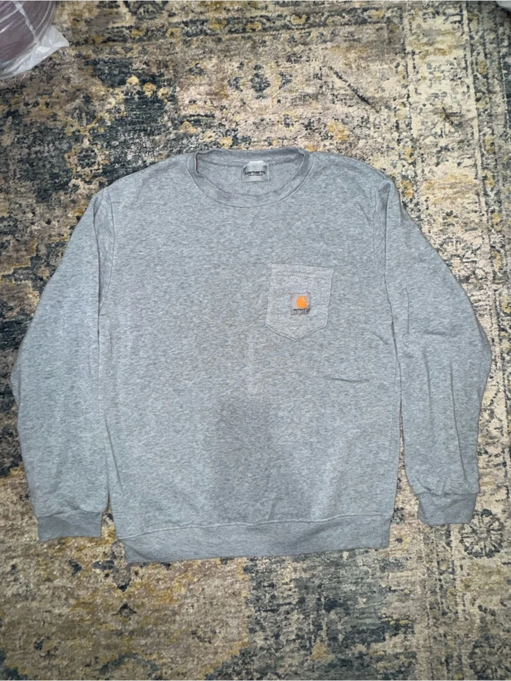 Carhartt Gray Crewneck Sweatshirt with Chest Pocket and Logo